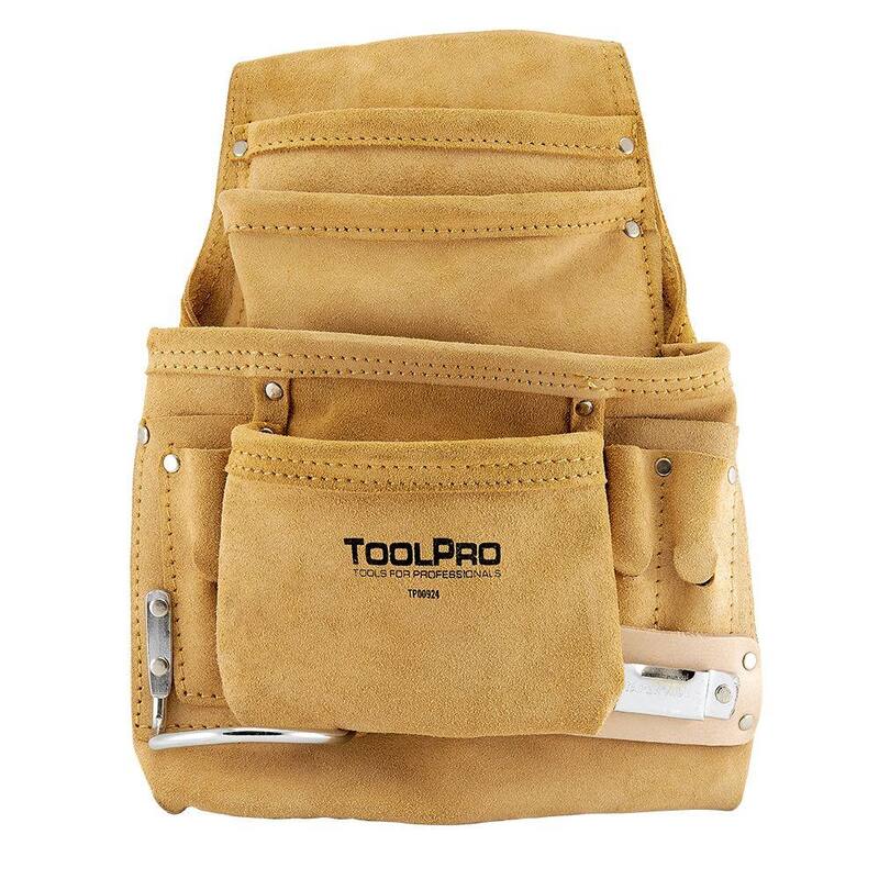 ToolPro 10-Pocket Suede Leather Nail and Tool Pouch - TP00924