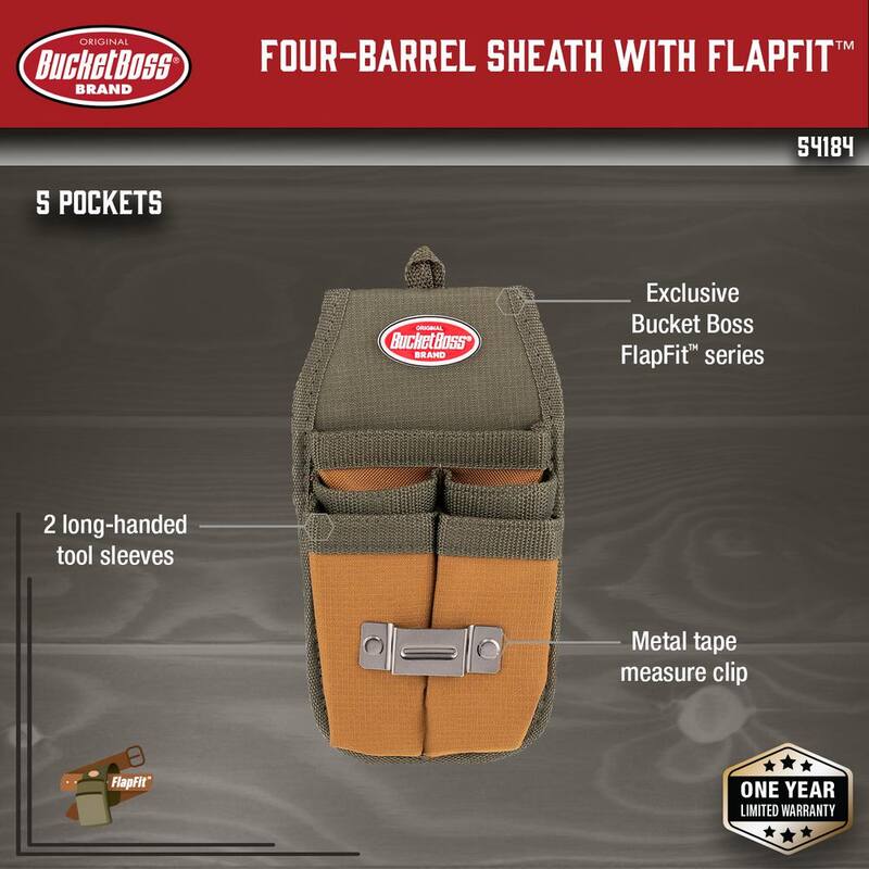 BUCKET BOSS Four Barrel Sheath Tool Belt Pouch with FlapFit - 54184
