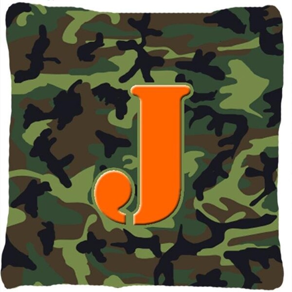 Carolines Treasures Carolines Treasures CJ1030-JPW1414 Monogram Initial J Camo Green Decorative Fabric Pillow - CJ1030-JPW1414