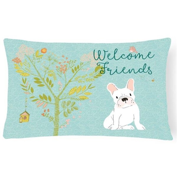 Carolines Treasures Carolines Treasures BB7635PW1216 Welcome Friends White French Bulldog Canvas Fabric Decorative Pillow; 12 x 16 in. - BB7635PW1216