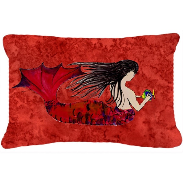 Jensendistributionservices Black Haired Mermaid On Red Canvas Fabric Decorative Pillow - MI2556275