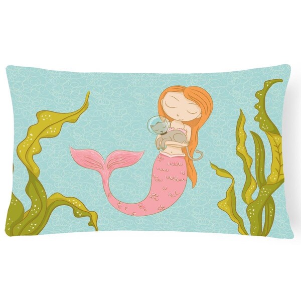 Jensendistributionservices Mermaid and Cat Underwater Canvas Fabric Decorative Pillow - MI2551316