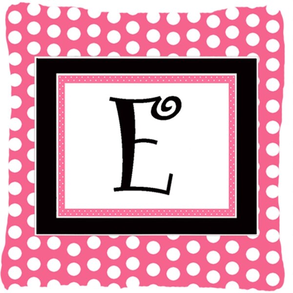 Jensendistributionservices Monogram Initial E Pink Black Polka Dots Indoor & Outdoor Fabric Decorative Pillow - MI2556086