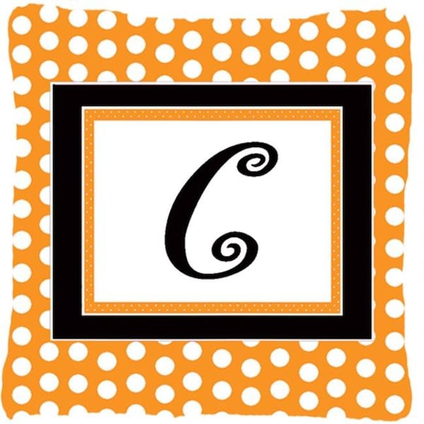 Carolines Treasures Carolines Treasures CJ1033-CPW1414 Monogram Initial C Orange Polka dots Indoor & Outdoor Fabric Decorative Pillow - CJ1033-CPW1414