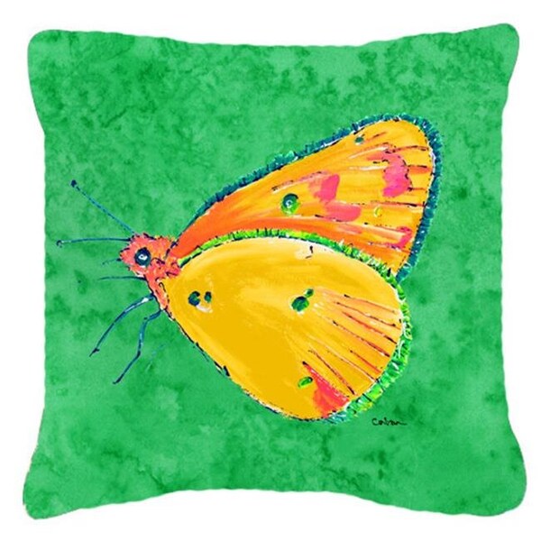 Carolines Treasures Carolines Treasures 8861PW1414 Butterfly Orange On Green Indoor & Outdoor Fabric Decorative Pillow - 8861PW1414