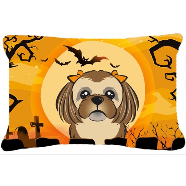 Carolines Treasures Halloween Chocolate Brown Shih Tzu Fabric Decorative Pillow - BB1807PW1216
