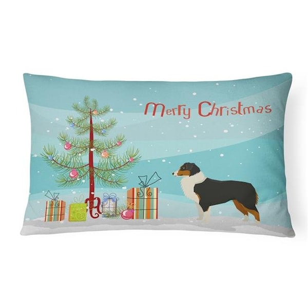 Carolines Treasures Carolines Treasures CK3516PW1216 Australian Shepherd Christmas Tree Canvas Fabric Decorative Pillow - CK3516PW1216