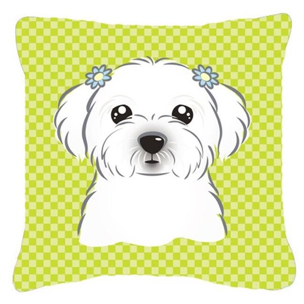 Carolines Treasures Carolines Treasures BB1270PW1414 Checkerboard Lime Green Maltese Fabric Decorative Pillow; 14 x 14 In. - BB1270PW1414