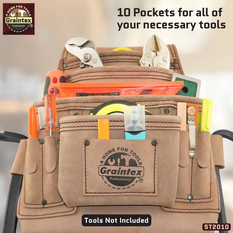 Graintex 10 Pocket Beige Top Grain Leather Nail and Tool Pouch - ST2010