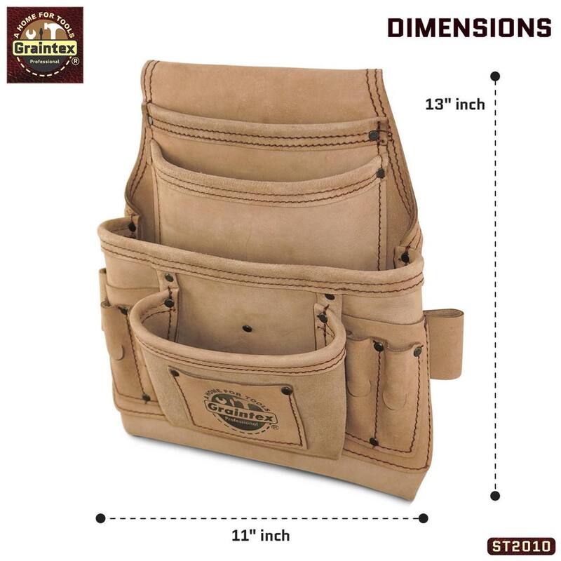 Graintex 10 Pocket Beige Top Grain Leather Nail and Tool Pouch - ST2010