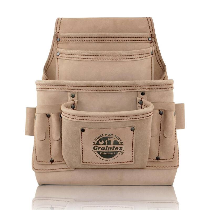 Graintex 10 Pocket Beige Top Grain Leather Nail and Tool Pouch - ST2010