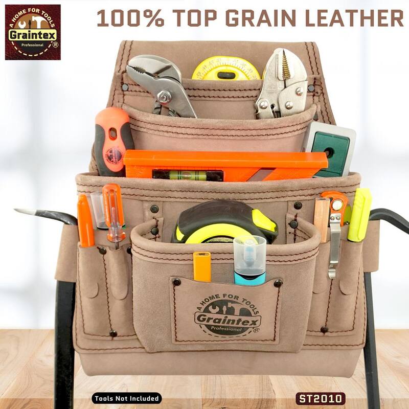 Graintex 10 Pocket Beige Top Grain Leather Nail and Tool Pouch - ST2010