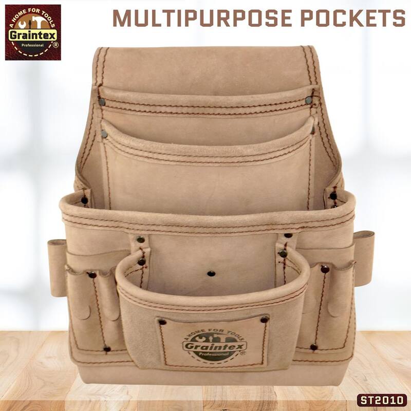 Graintex 10 Pocket Beige Top Grain Leather Nail and Tool Pouch - ST2010