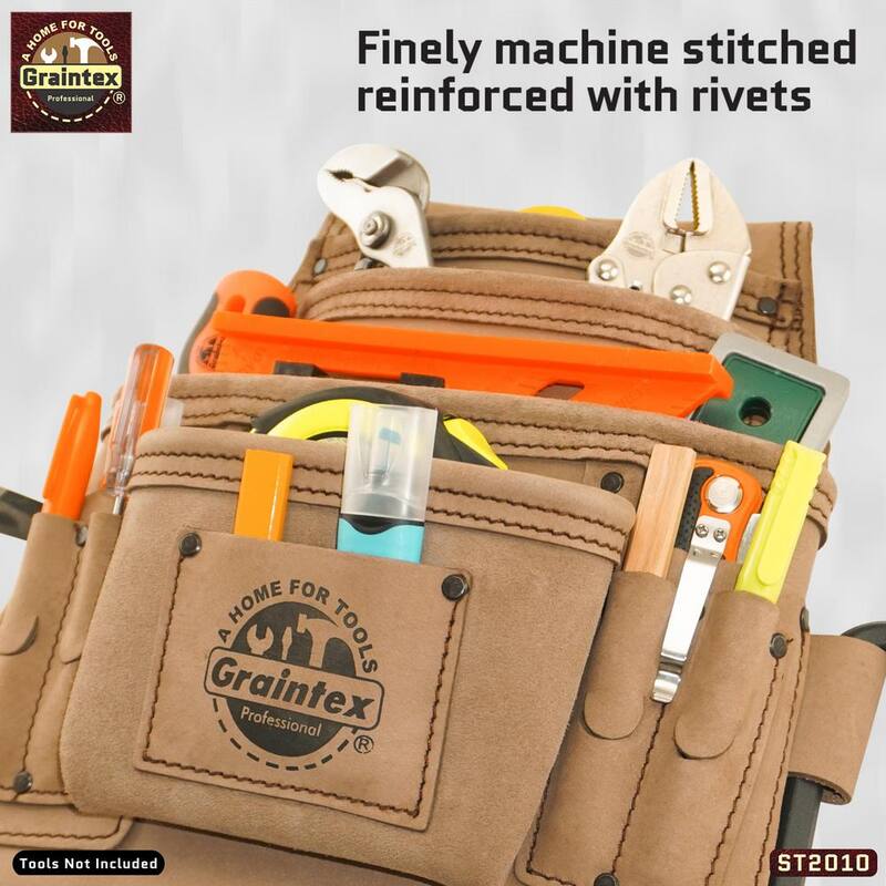 Graintex 10 Pocket Beige Top Grain Leather Nail and Tool Pouch - ST2010