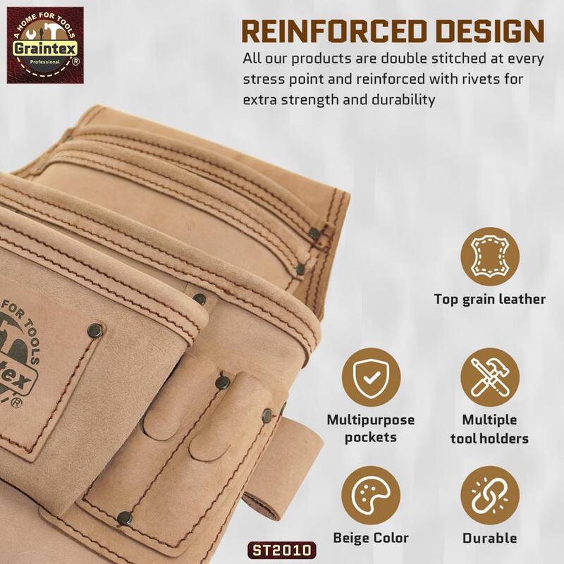Graintex 10 Pocket Beige Top Grain Leather Nail and Tool Pouch - ST2010