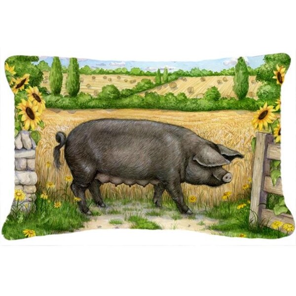 Carolines Treasures Carolines Treasures CDCO0373PW1216 Black Pig with Sunflowers Fabric Decorative Pillow - CDCO0373PW1216
