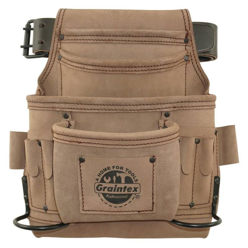 Graintex 10-Pocket Beige Top Grain Leather Nail and Tool Pouch with 2 in. Belt - ST2140