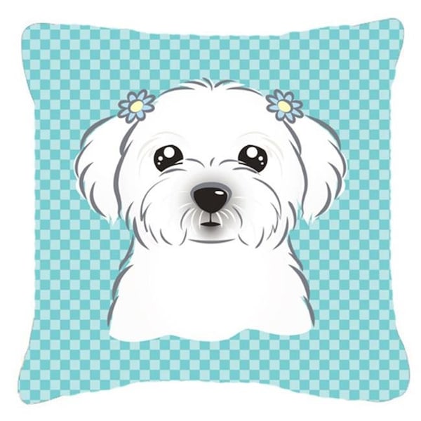 Carolines Treasures Carolines Treasures BB1146PW1414 Checkerboard Blue Maltese Fabric Decorative Pillow; 14 x 14 In. - BB1146PW1414