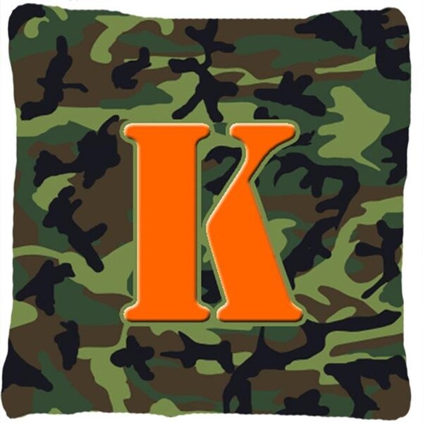 Carolines Treasures Carolines Treasures CJ1030-KPW1414 Monogram Initial K Camo Green Decorative Fabric Pillow - CJ1030-KPW1414