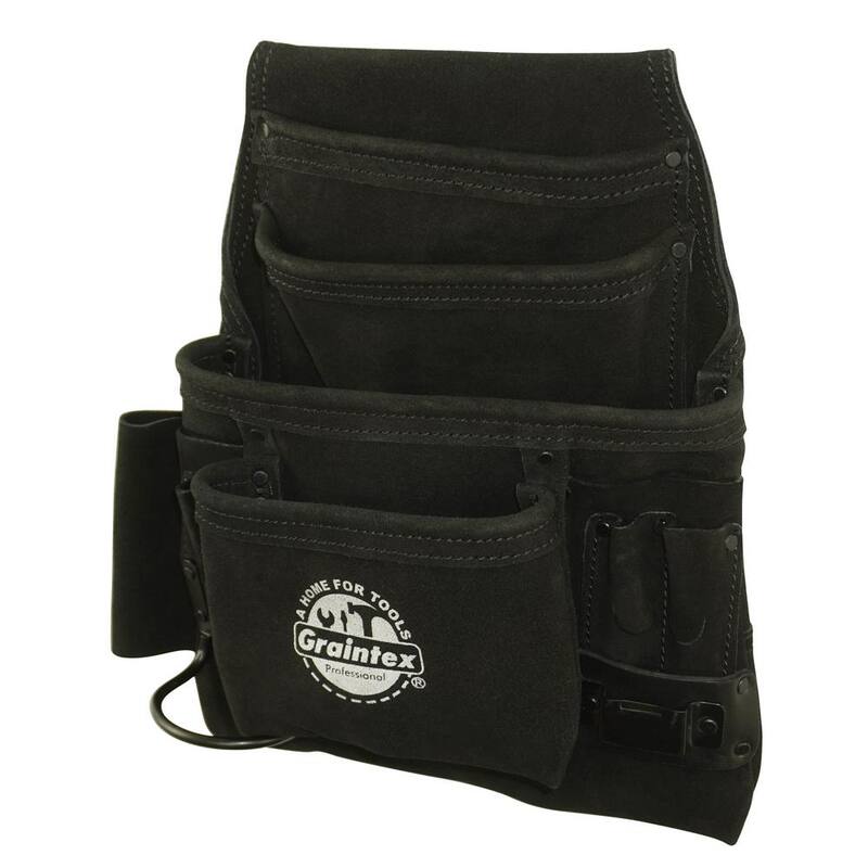 Graintex 10-Pocket Black Leather Suede Nail & Tool Pouch - SS2780