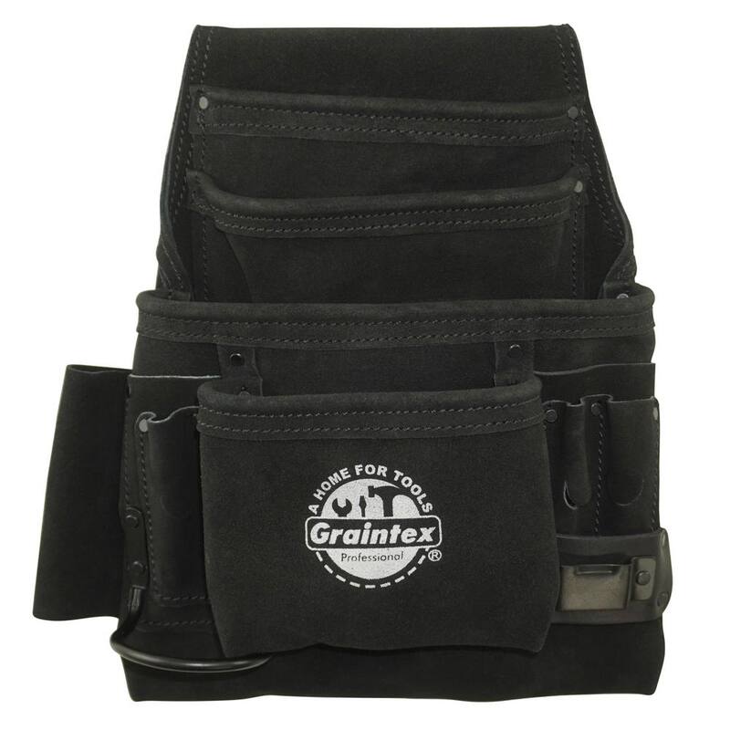 Graintex 10-Pocket Black Leather Suede Nail & Tool Pouch - SS2780