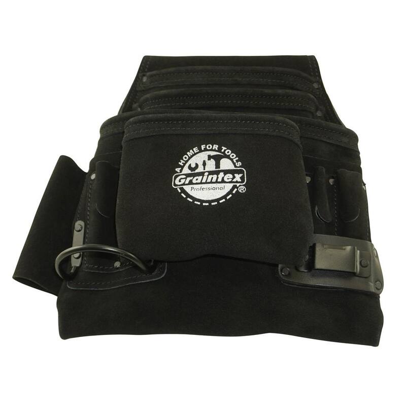 Graintex 10-Pocket Black Leather Suede Nail & Tool Pouch - SS2780
