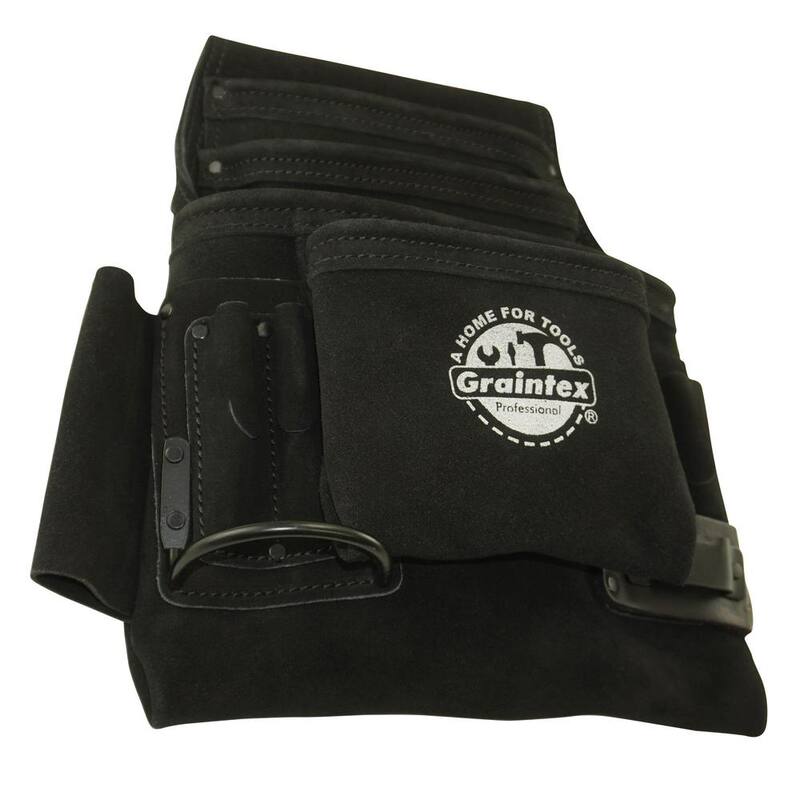Graintex 10-Pocket Black Leather Suede Nail & Tool Pouch - SS2780