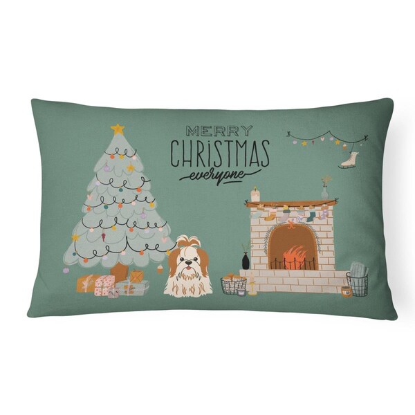 Carolines Treasures Carolines Treasures CK7650PW1216 12 x 3 x 16 in. Red White Shih Tzu Christmas Everyone Canvas Fabric Decorative Pillow - CK7650PW1216