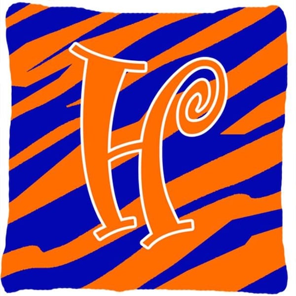Carolines Treasures Carolines Treasures CJ1036-HPW1414 14 x 14 in. Monogram Initial H Tiger Stripe Blue and Orange Fabric Decorative Pillow - CJ1036-HPW1414
