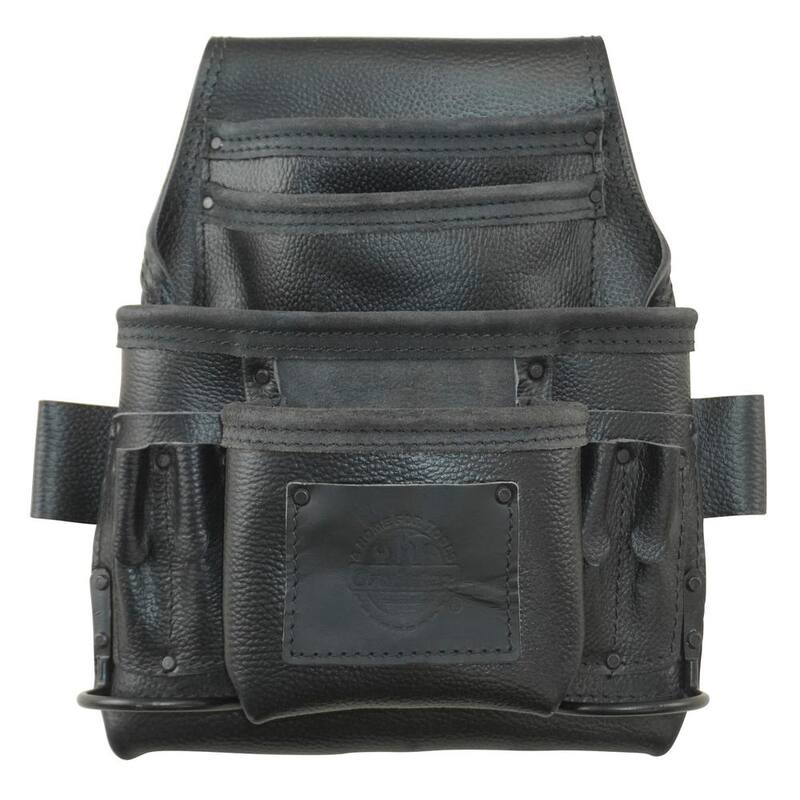 Graintex 10-Pocket Black Rugged Top Grain Leather Tool Pouch w/2 Hammer Holders - ST2860