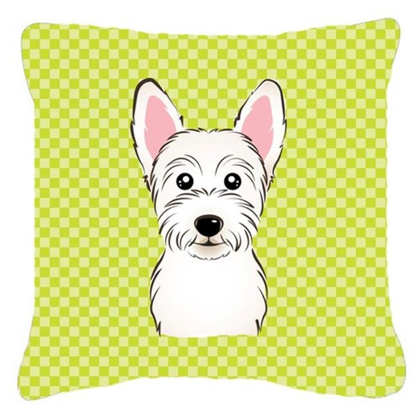 Carolines Treasures Carolines Treasures BB1288PW1414 Checkerboard Lime Green Westie Fabric Decorative Pillow; 14 x 14 In. - BB1288PW1414