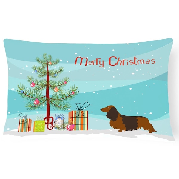 Carolines Treasures Longhaired Dachshund Christmas Canvas Fabric Decorative Pillow - CA68994