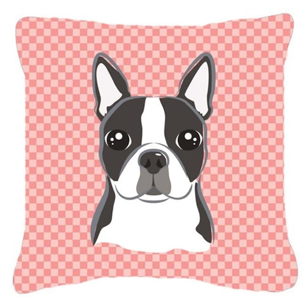 Carolines Treasures Carolines Treasures BB1203PW1414 Checkerboard Pink Boston Terrier Fabric Decorative Pillow; 14 x 14 In. - BB1203PW1414