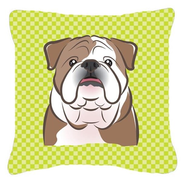 Carolines Treasures Carolines Treasures BB1281PW1414 Checkerboard Lime Green English Bulldog Fabric Decorative Pillow; 14 x 14 In. - BB1281PW1414