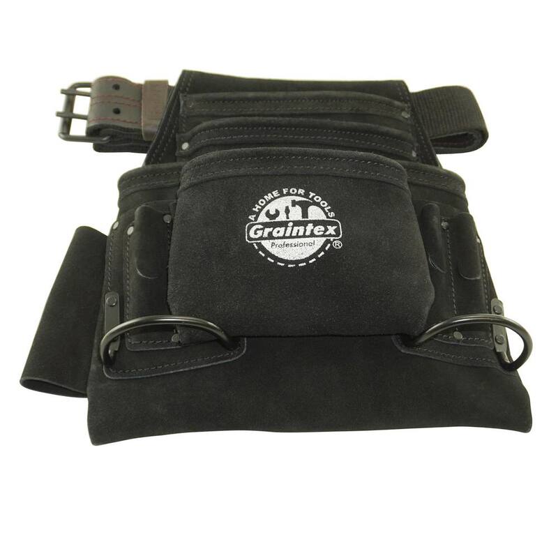 Graintex 10-Pocket Black Leather Suede Nail & Tool Pouch w/2 in. Belt - SS2670