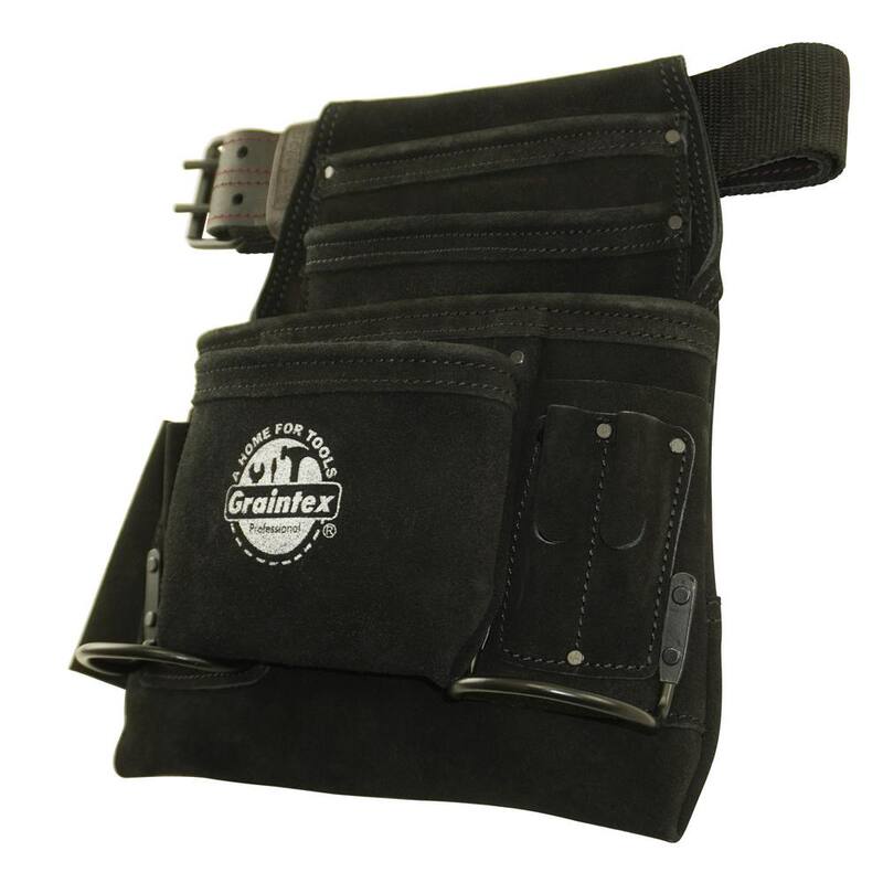 Graintex 10-Pocket Black Leather Suede Nail & Tool Pouch w/2 in. Belt - SS2670