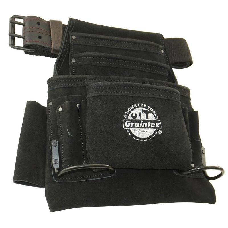Graintex 10-Pocket Black Leather Suede Nail & Tool Pouch w/2 in. Belt - SS2670