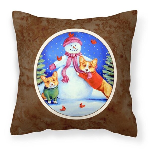 Jensendistributionservices Snowman with Corgi Fabric Decorative Pillow - MI2549443