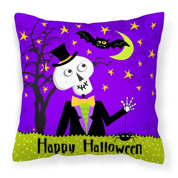 Carolines Treasures Happy Halloween Skeleton Fabric Decorative Pillow - VHA3014PW1414