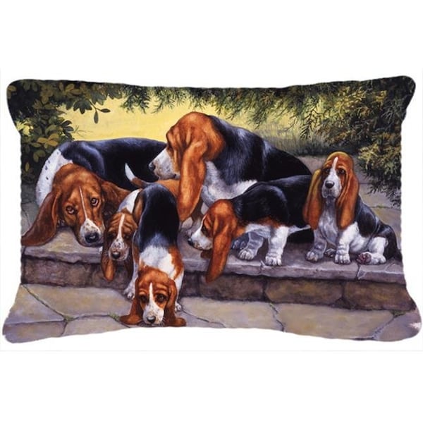 Carolines Treasures Carolines Treasures BDBA0276PW1216 Basset Hound Puppies; Momma & Daddy Fabric Decorative Pillow - BDBA0276PW1216