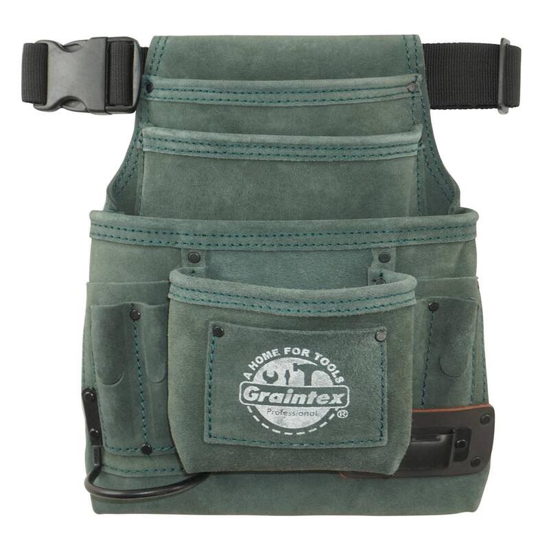 Graintex 10-Pocket Nail and Tool Pouch with Belt Hunter Green Suede Leather - SS2466
