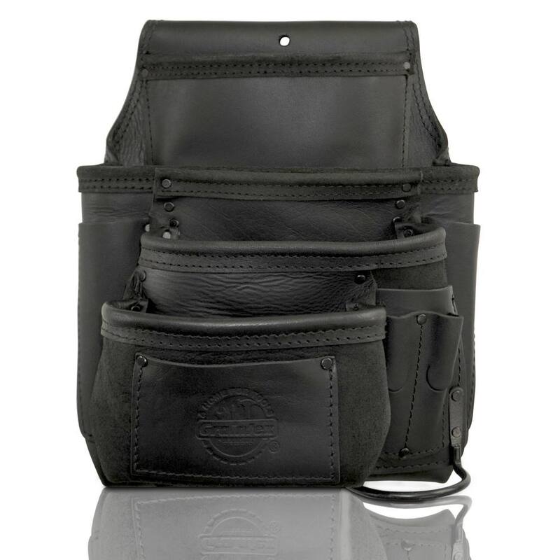 Graintex 10-Pocket Left Handed Ambassador Series Black Top Grain Leather Nail and Tool Pouch - AS2561