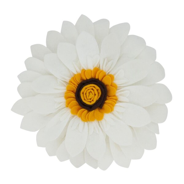 Vecindario 13 in. Felt Flower Round Throw Pillow with Poly Filling, Ivory - VE3203064