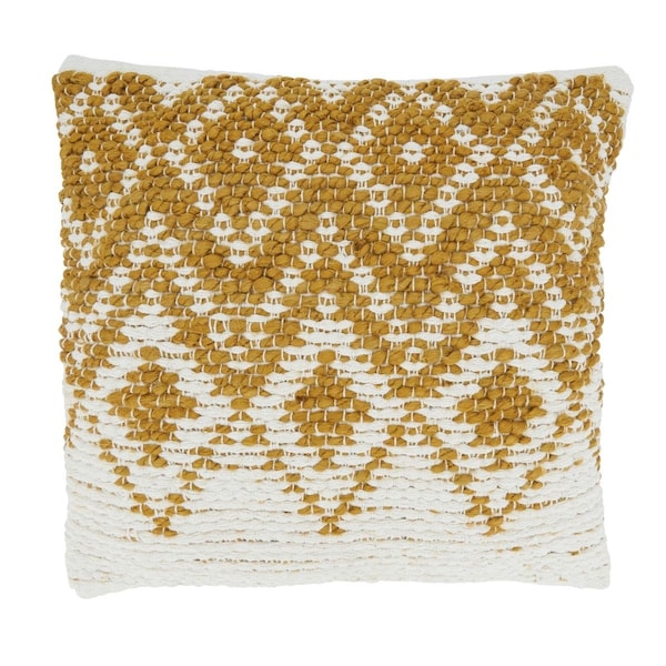 Saro 18 in. Diamond Woven Square Throw Pillow with Poly Filling, Gold - 1728.GL18SP