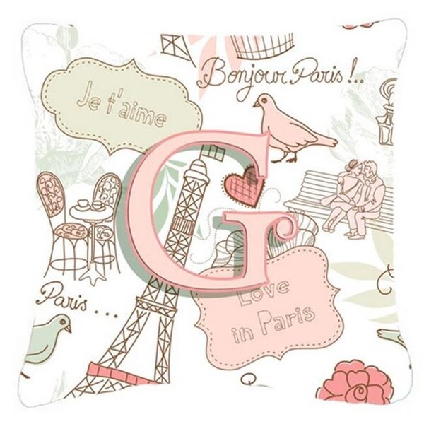 Carolines Treasures Carolines Treasures CJ2002-GPW1818 Letter G Love In Paris Pink Canvas Fabric Decorative Pillow - CJ2002-GPW1818