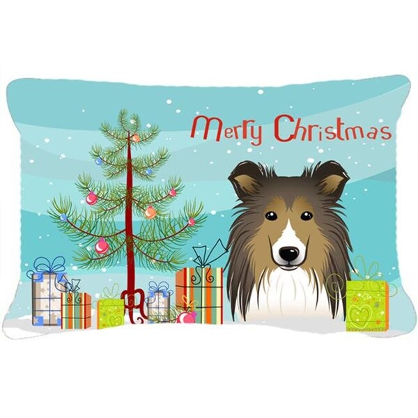 Carolines Treasures Carolines Treasures BB1614PW1216 Christmas Tree & Sheltie Fabric Decorative Pillow - BB1614PW1216