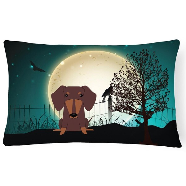 Jensendistributionservices Halloween Scary Dachshund Chocolate Canvas Fabric Decorative Pillow - MI2549882