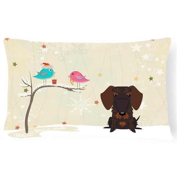 Carolines Treasures Carolines Treasures BB2601PW1216 Christmas Presents Between Friends Wire Haired Dachshund Chocolate Canvas Fabric Decorative Pillow - BB2601PW1216