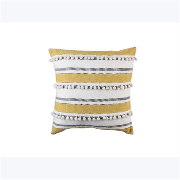 Designs-Done-Right Cotton Hand Woven Pillow with Poms, Gold - DE4260828