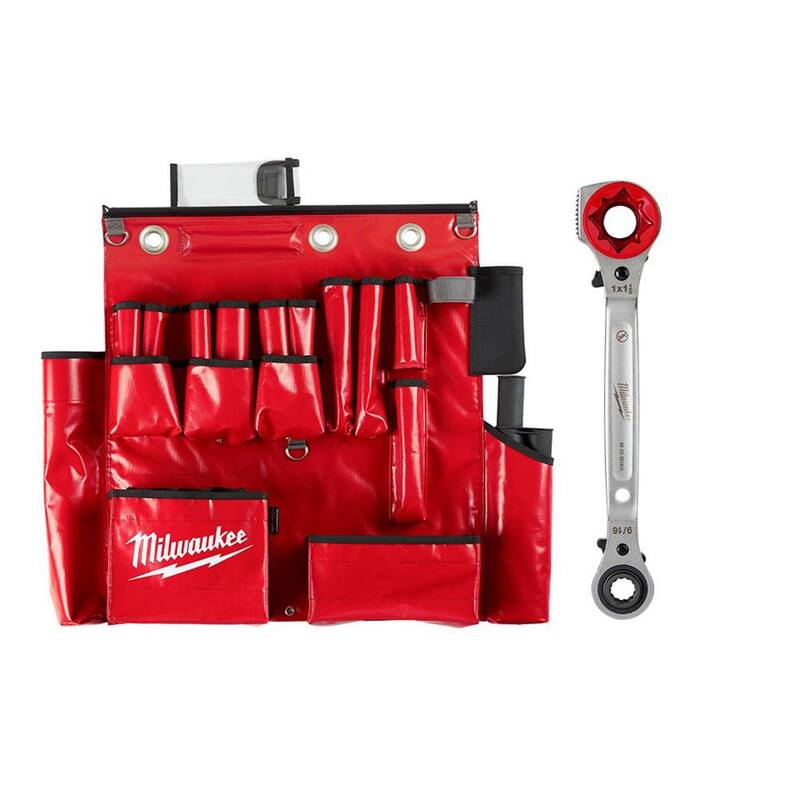 Milwaukee Lineman's Aerial Tool Apron with Lineman's 5-In-1 Ratcheting Wrench with Milled Strike Face (2-Piece) - 48-22-8290-48-22-9216M